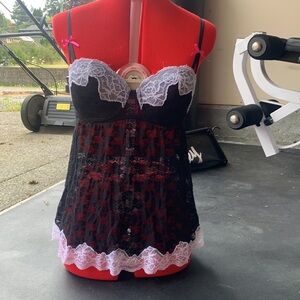 Black lace lingerie top with white lace rims